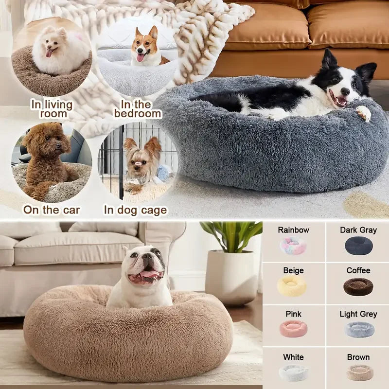 Comfy Calming Fur Donut Pet Bed