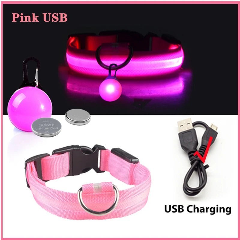 Glowing Dog Collar with Detachable Light for safe Nightwalks - TailWaggers